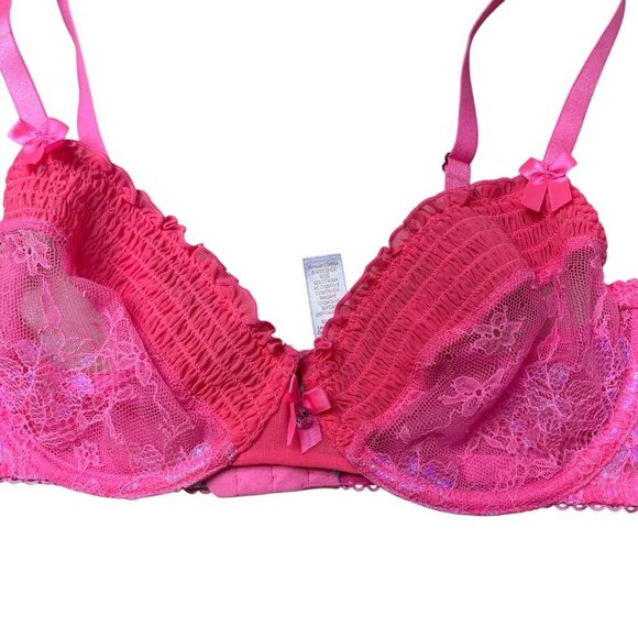 Savage x Fenty Lace Bra Sheer Mesh Hot Pink Sexy Floral 34D - Picture 2 of 8